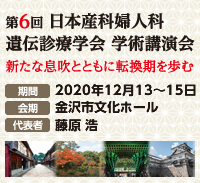 第6回 日本産科婦人科遺伝診療学会 学術講演会 新たな息吹とともに転換期を歩む　期間:2020年13～15日 会期:金沢文化ホール 代表者:藤原浩